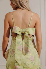 Floral Elegance Jacquard Mini Dress in Lime