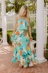 Cancun Cutie Strapless Maxi Dress in Turquoise