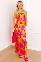 Rooftop Fiesta Satin Floral Maxi Dress