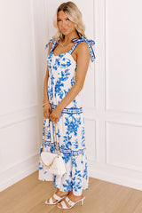 Venetian Dreams Floral Midi Dress in Blue