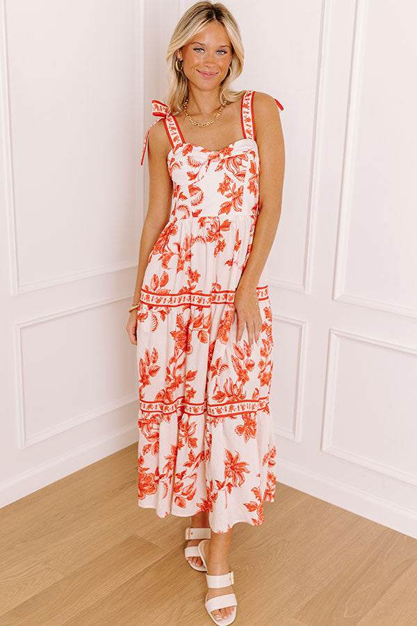 Venetian Dreams Floral Midi Dress in Tangerine