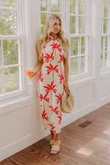 Palm Tree Paradise Halter Midi Dress
