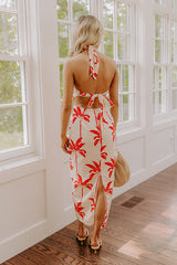 Palm Tree Paradise Halter Midi Dress