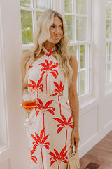Palm Tree Paradise Halter Midi Dress