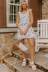 French Country Floral Denim Mini Dress