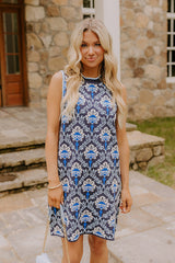 Chic Statement Floral Knit Mini Dress in Navy