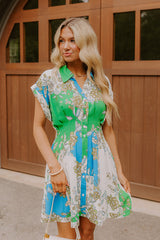 Cruise Ready Floral Mini Dress in Green