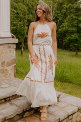 Sunset Meadow Floral Embroidered Maxi Dress