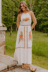Sunset Meadow Floral Embroidered Maxi Dress