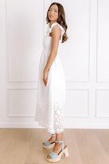 Call It Serendipity Smocked Eyelet Midi Dress in White