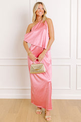 Glamour Girl Satin Midi Dress in Blush
