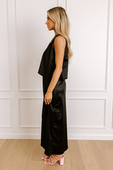 Glamour Girl Satin Midi Dress in Black