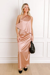 Glamour Girl Satin Midi Dress in Latte