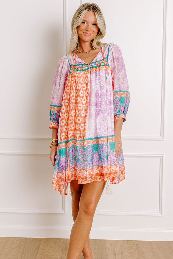 Boho Babe Color Block Floral Mini Dress in Violet