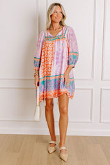 Boho Babe Color Block Floral Mini Dress in Violet