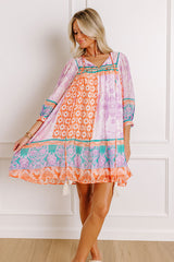 Boho Babe Color Block Floral Mini Dress in Violet