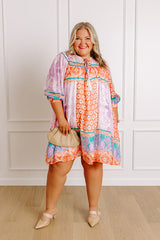 Boho Babe Color Block Floral Mini Dress in Violet Curves