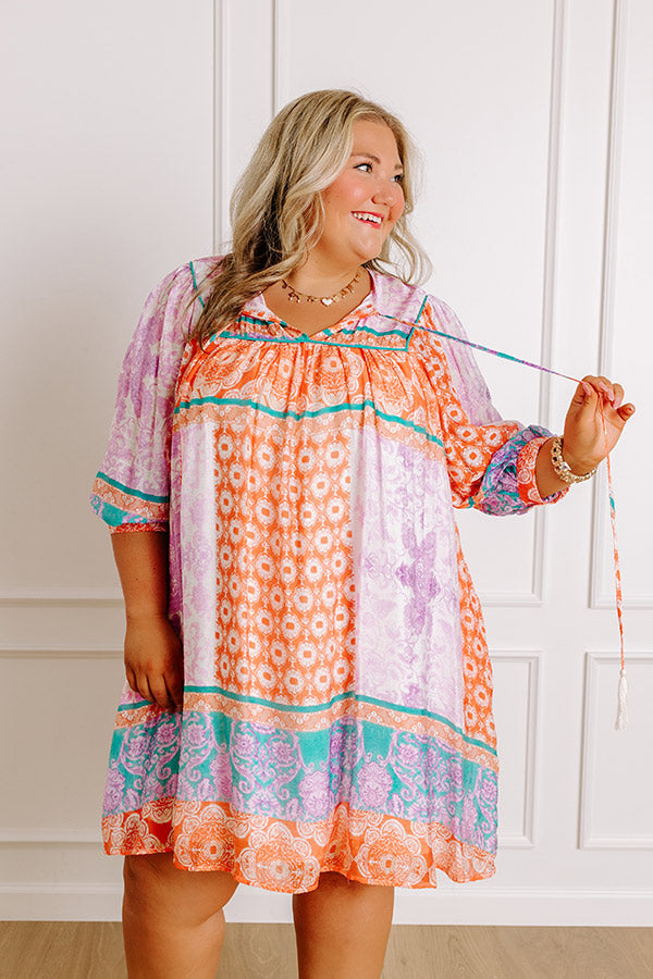 Boho Babe Color Block Floral Mini Dress in Violet Curves