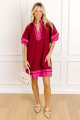 Boardwalk Babe Linen-Blend Mini Dress in Wine