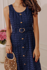 Romantic Muse Eyelet Midi Dress in Navy