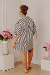 Everyday Icon Stripe Shirt Dress in Ivory Curves