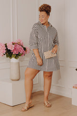 Everyday Icon Stripe Shirt Dress in Ivory Curves