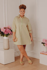 Everyday Icon Stripe Shirt Dress in Lime Punch Curves