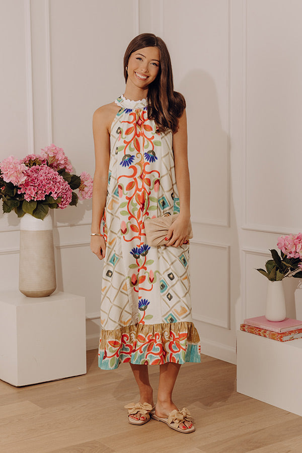 Mediterranean Muse Midi Dress in Scarlet