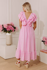 Stripe Affair Ruffle Midi Dress in Pink