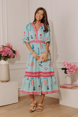 Seaside Garden Floral Midi Dress