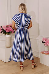 Coastal Luxe Stripe Midi Dress in Royal Blue