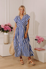 Coastal Luxe Stripe Midi Dress in Royal Blue