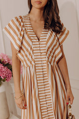 Coastal Luxe Stripe Midi Dress in Camel