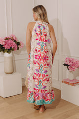 Mediterranean Muse Midi Dress in Coral Pink