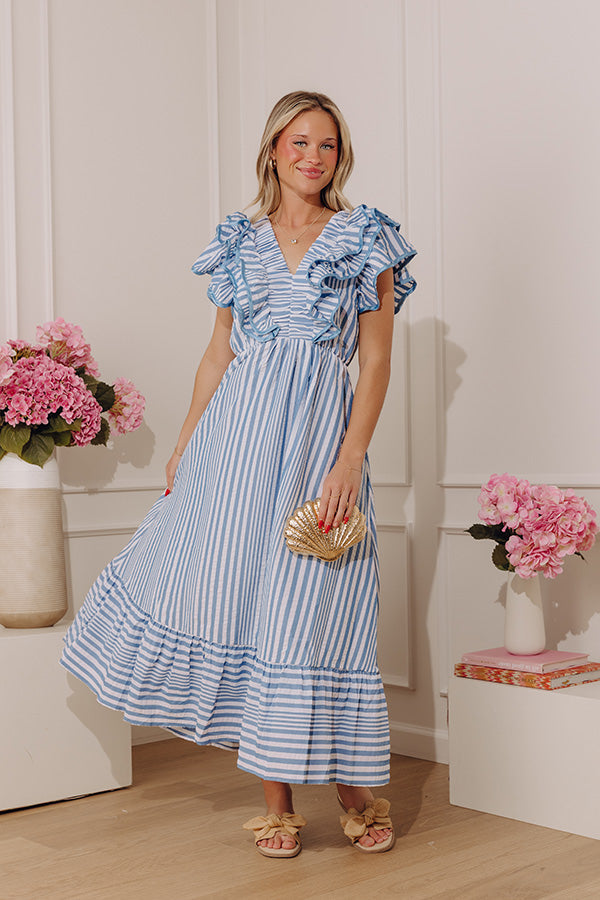 Stripe Affair Ruffle Midi Dress in Airy Blue
