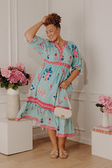 Seaside Garden Floral Midi Dress Curves