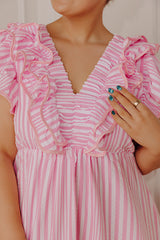 Stripe Affair Ruffle Midi Dress in Pink Curves