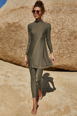 Hazel Blues® | Slit Mock Neck Long Sleeve Top and Pants Swim Set