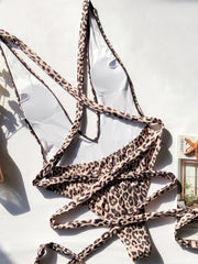 Hazel Blues® | Tied Leopard Plunge One-Piece Swimwear