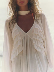 Hazel Blues® | Sheer Ruffle Trim Beach Cover-Up