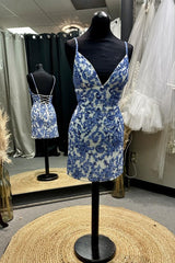 V-neck Periwinkle Sequin Bodycon Short Dress