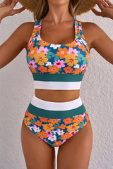 Hazel Blues® | Dearlove Green Floral Print Racerback Cutout High Waist 2pcs Bikini