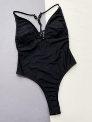 Hazel Blues® | Cutout Plunge Spaghetti Strap One-Piece Swimwear