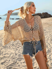 Hazel Blues® | Crochet Knit Tie Front Cover-Up