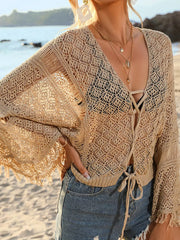 Hazel Blues® | Crochet Knit Tie Front Cover-Up