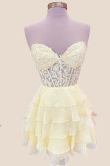 Sweetheart Hot Pink Appliques Tiered Short Dress