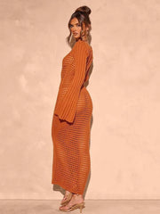 Hazel Blues® | Openwork Square Neck Flare Sleeve Cover-Up Dress