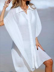 Hazel Blues® | Relaxed Fit Button Up Cover-Up Dress