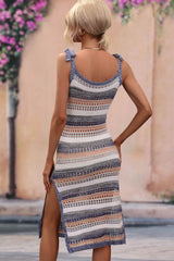 Hazel Blues® | Striped Tie Shoulder Split Cover Up Dress