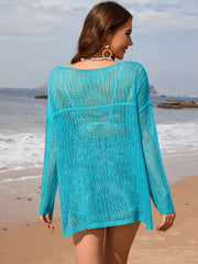 Hazel Blues® | Openwork Slit Boat Neck Long Sleeve Cover-Up